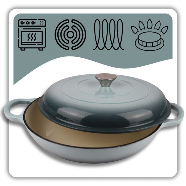 EMALIOWANY GARNEK ŻELIWNY PŁASKI 30cm 3L HAGE SEA SALT