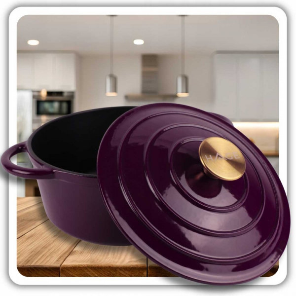 EMALIOWANY GARNEK ŻELIWNY 22cm 3L HAGE EGGPLANT