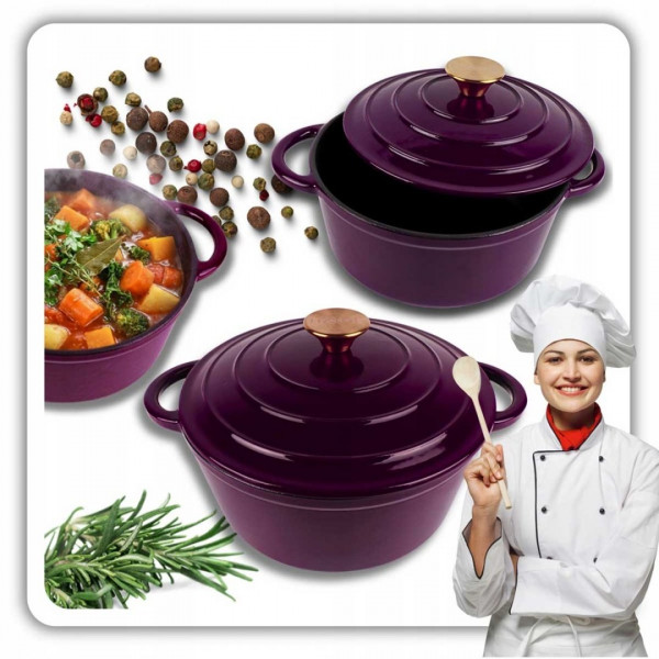 EMALIOWANY GARNEK ŻELIWNY 22cm 3L HAGE EGGPLANT