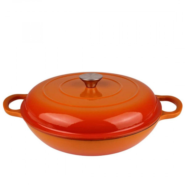 EMALIOWANY GARNEK ŻELIWNY PŁASKI 30cm 3L HAGE ORANGE