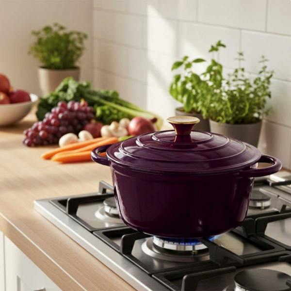 EMALIOWANY GARNEK ŻELIWNY 26cm 5L HAGE EGGPLANT