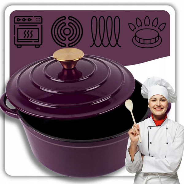 EMALIOWANY GARNEK ŻELIWNY 26cm 5L HAGE EGGPLANT