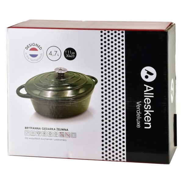 Каструля чавунна Verdeluxe Gęsiarka емальована 4,7 л для готування страв