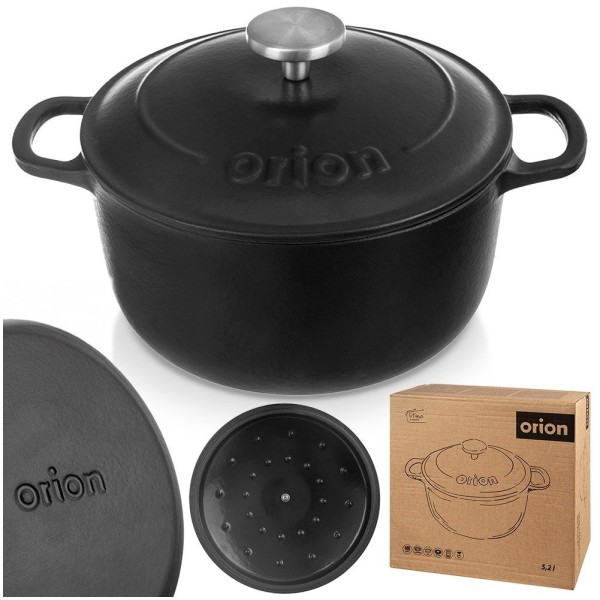 Garnek żeliwny, LITINA ORION 113348 — 26 cm, 5.2 L, z pokrywką, emaliowany, indukcja