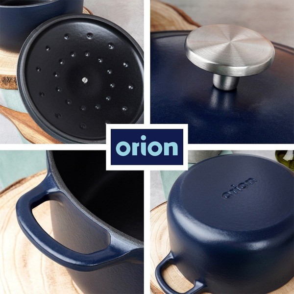 Garnek żeliwny, LITINA ORION 113348 — 26 cm, 5.2 L, z pokrywką, emaliowany, indukcja