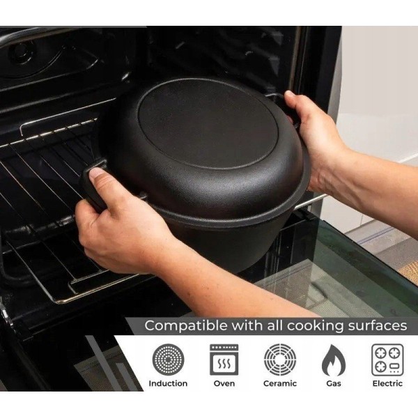 Garnek żeliwny, KRISBERG KS-7702, 2w1 do gotowania i duszenia 4,5 L, Ø26 cm