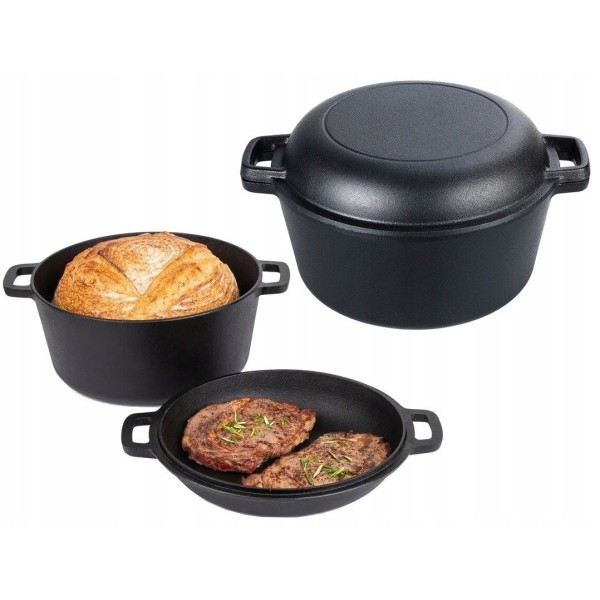 Garnek żeliwny, KRISBERG KS-7702, 2w1 do gotowania i duszenia 4,5 L, Ø26 cm