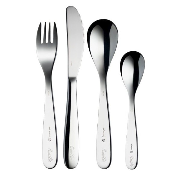 Komplet sztućców WMF Jednorożec 4 elementy dla dzieci (widelec, łyżka, łyżeczka, nóż)