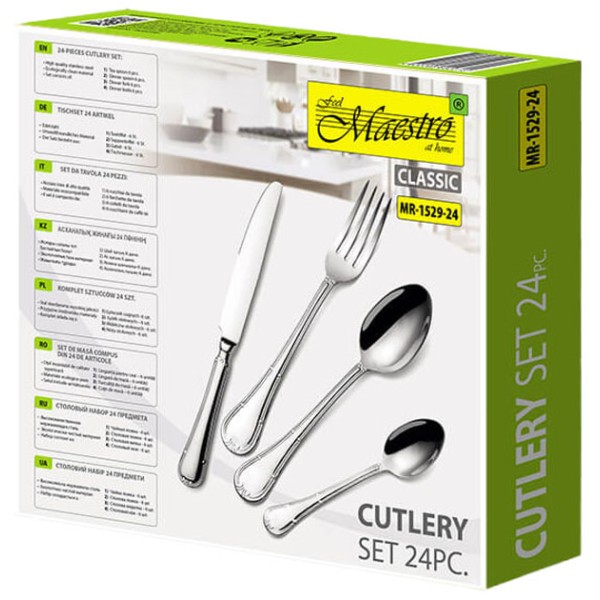 Набір столових приборів Maestro MR-1529, 24 предмети, на 6 осіб, сатин