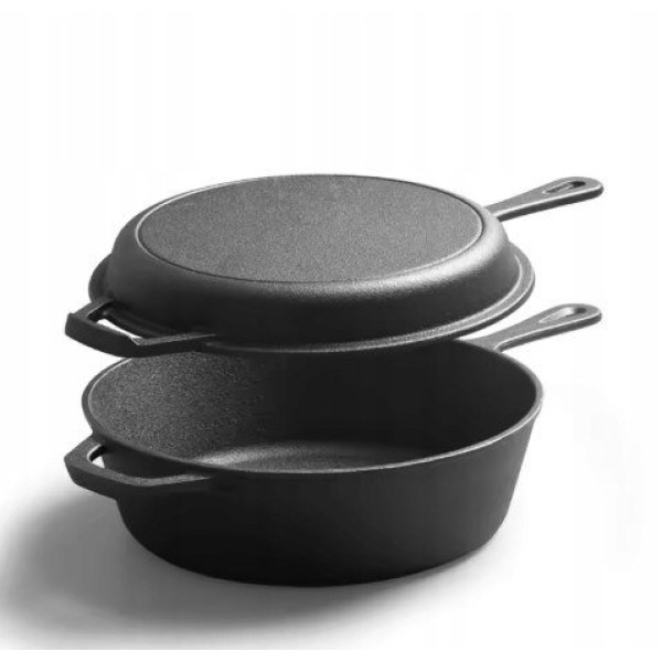 Patelnia żeliwna KRISBERG KS-7703 2w1 26 cm — do smażenia i serwowania