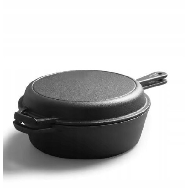 Patelnia żeliwna KRISBERG KS-7703 2w1 26 cm — do smażenia i serwowania