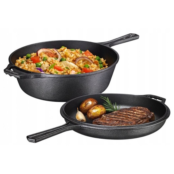 Patelnia żeliwna KRISBERG KS-7703 2w1 26 cm — do smażenia i serwowania
