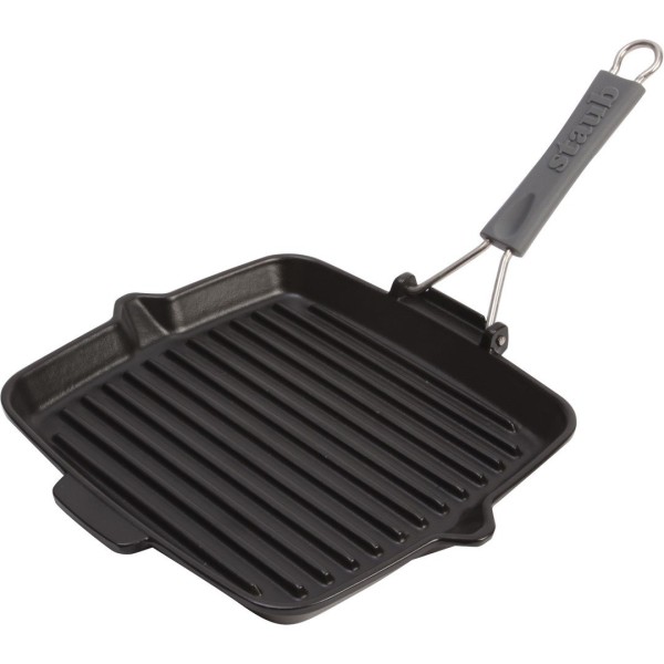 Patelnia żeliwna grillowa Staub Kwadratowa 24 cm, czarny