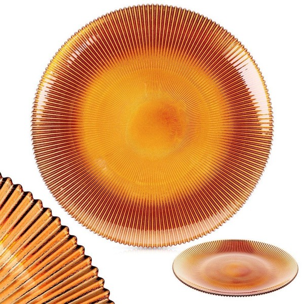 Тарілка обідня, VILDE 139730, скляна плоска 28 см, бурштинова для подачі страв