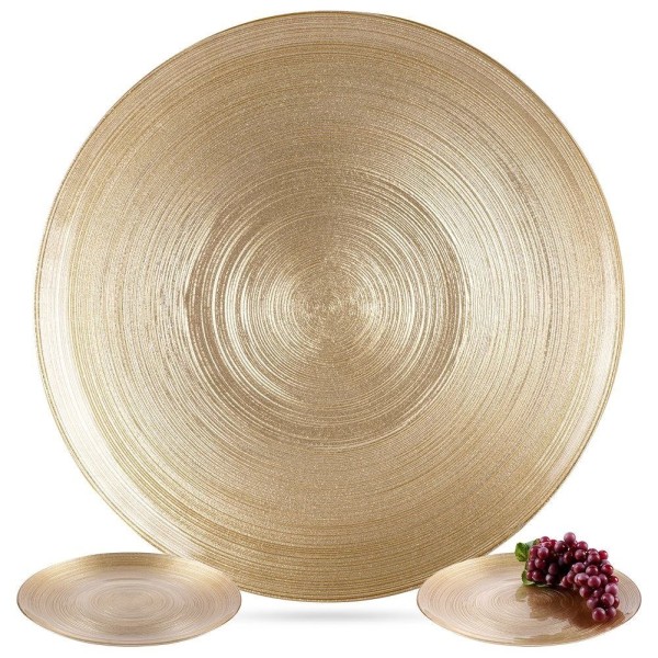 Таріль, VILDE, 139266 — скляна плоска обідня тарілка 28 см, золотий кант, для сервірування