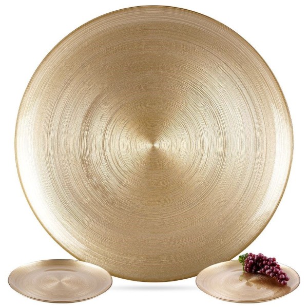 Тарілка обідня, VILDE 139267, скляна плоска золота 32.5 см — для сервірування столу