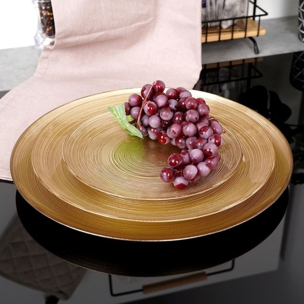 Тарілка обідня, VILDE 139267, скляна плоска золота 32.5 см — для сервірування столу