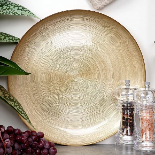 Тарілка обідня, VILDE 139267, скляна плоска золота 32.5 см — для сервірування столу