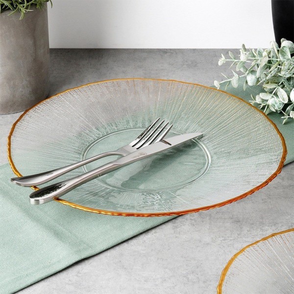 Тарілка обідня VILDE 139721, скляна плоска 28 см, золота — для сервірування та подачі страв