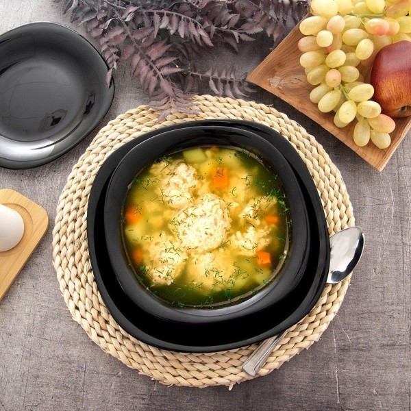 Тарілка глибока, Orion LUNA 21.5 см, скляна чорна, для супу/борщу, обʼєм 650 мл