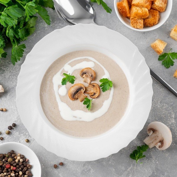 Глибока тарілка, Orion LUNA 22.5 см, скляна біла, 350 мл — для подачі супу/бульйону