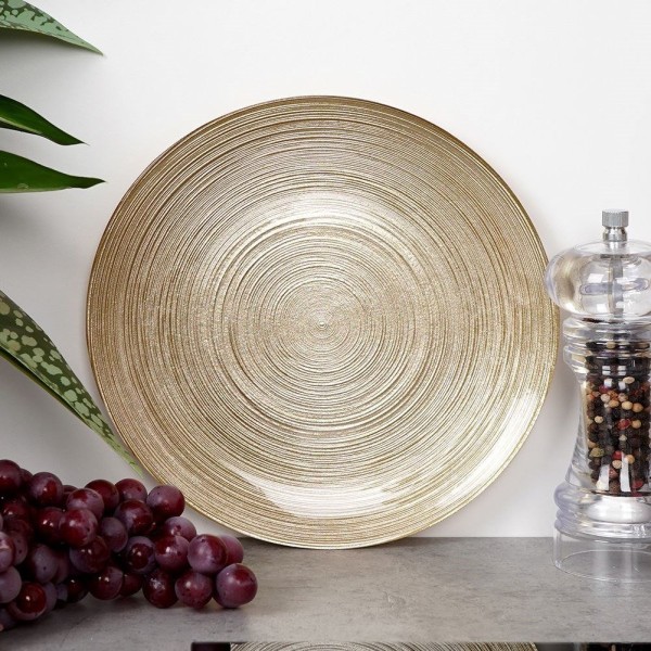 Десертна тарілка VILDE 139265, скляна золота 21 см — для подачі десертів та закусок