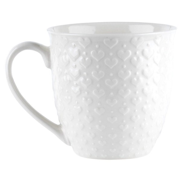 Kubek do kawy i herbaty ORION 128846, ceramiczny 580 ml, biały z sercami