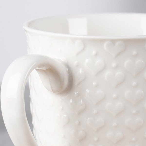 Kubek do kawy i herbaty ORION 128846, ceramiczny 580 ml, biały z sercami