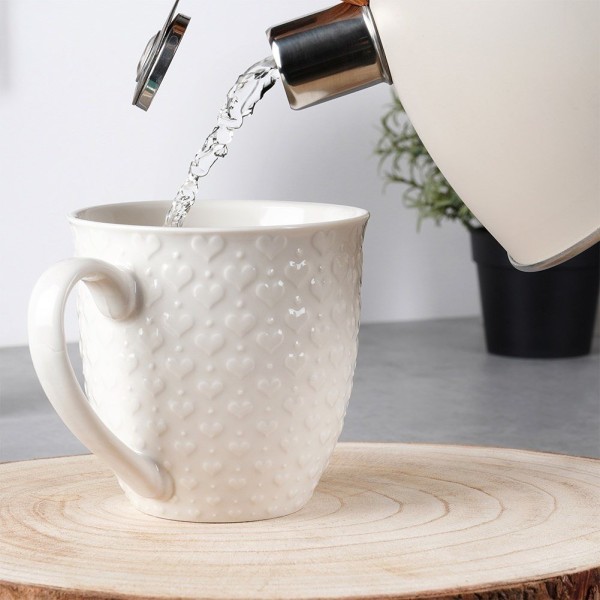 Kubek do kawy i herbaty ORION 128846, ceramiczny 580 ml, biały z sercami