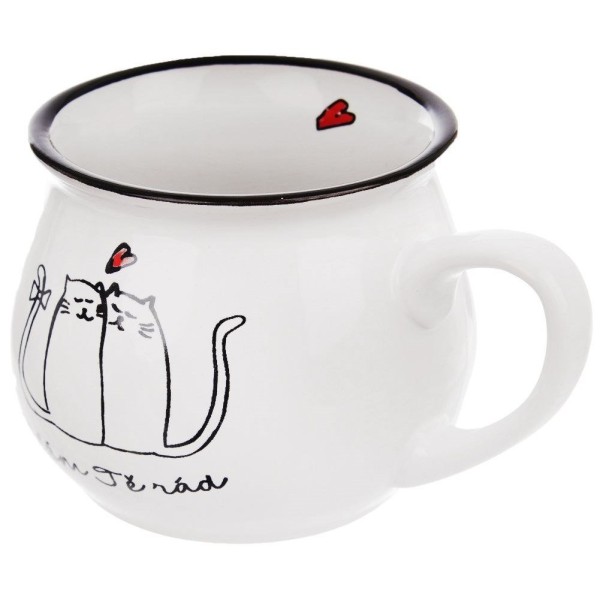 Kubek ceramiczny ORION 128841 do kawy i herbaty, 300 ml, biały z motywem kotów