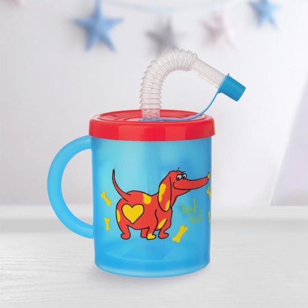 Kubek dziecięcy, ORION 112276, z słomką, 260 ml, motyw piesek