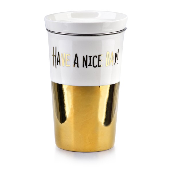 Kubek GOLD CHIC 410ml z pokrywką i zaparzaczem do parzenia herbaty