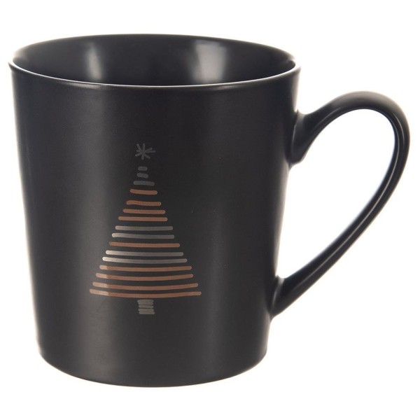 Kubek porcelanowy ORION 129611 do kawy i herbaty 500 ml czarny choinka