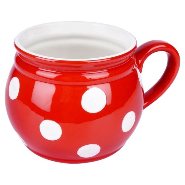 Kubek ceramiczny ORION 125654 do herbaty i grzanego wina, czerwony w grochy 950 ml
