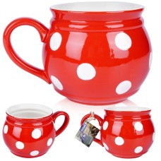 Kubek ceramiczny ORION 125654 do herbaty i grzanego wina, czerwony w grochy 950 ml