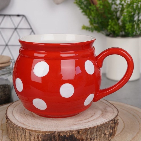 Kubek ceramiczny ORION 125654 do herbaty i grzanego wina, czerwony w grochy 950 ml