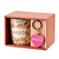 Kubek BABCIA 350 ml z brelokiem — porcelanowy, do kawy i herbaty