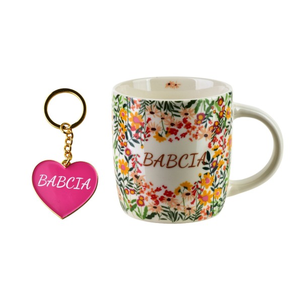 Kubek BABCIA 350 ml z brelokiem — porcelanowy, do kawy i herbaty