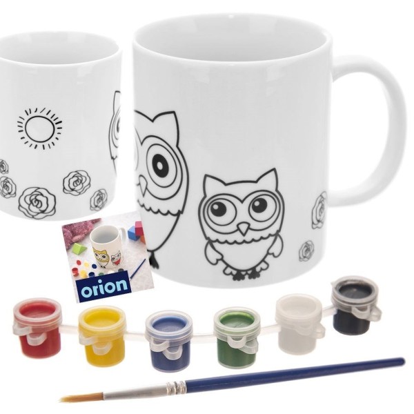 Kubek porcelanowy, ORION 129439 Sowa — do malowania z farbkami, 330 ml