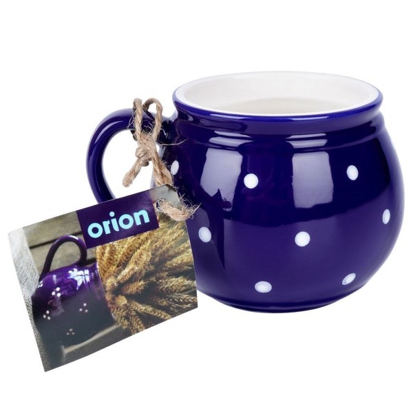 Kubek ceramiczny ORION 125649 — do kawy i herbaty, niebieski w grochy 200 ml