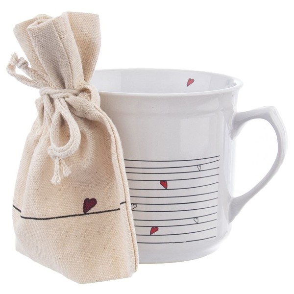 Kubek Orion SERCE 650 ml, ceramiczny z woreczkiem na herbatę, biały