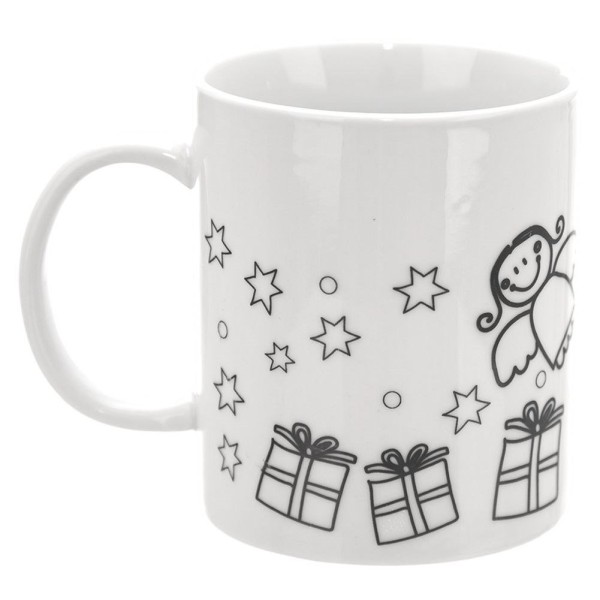 Kubek porcelanowy, ORION 129438, do malowania choinka 350 ml, zestaw z farbkami