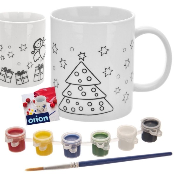 Kubek porcelanowy, ORION 129438, do malowania choinka 350 ml, zestaw z farbkami